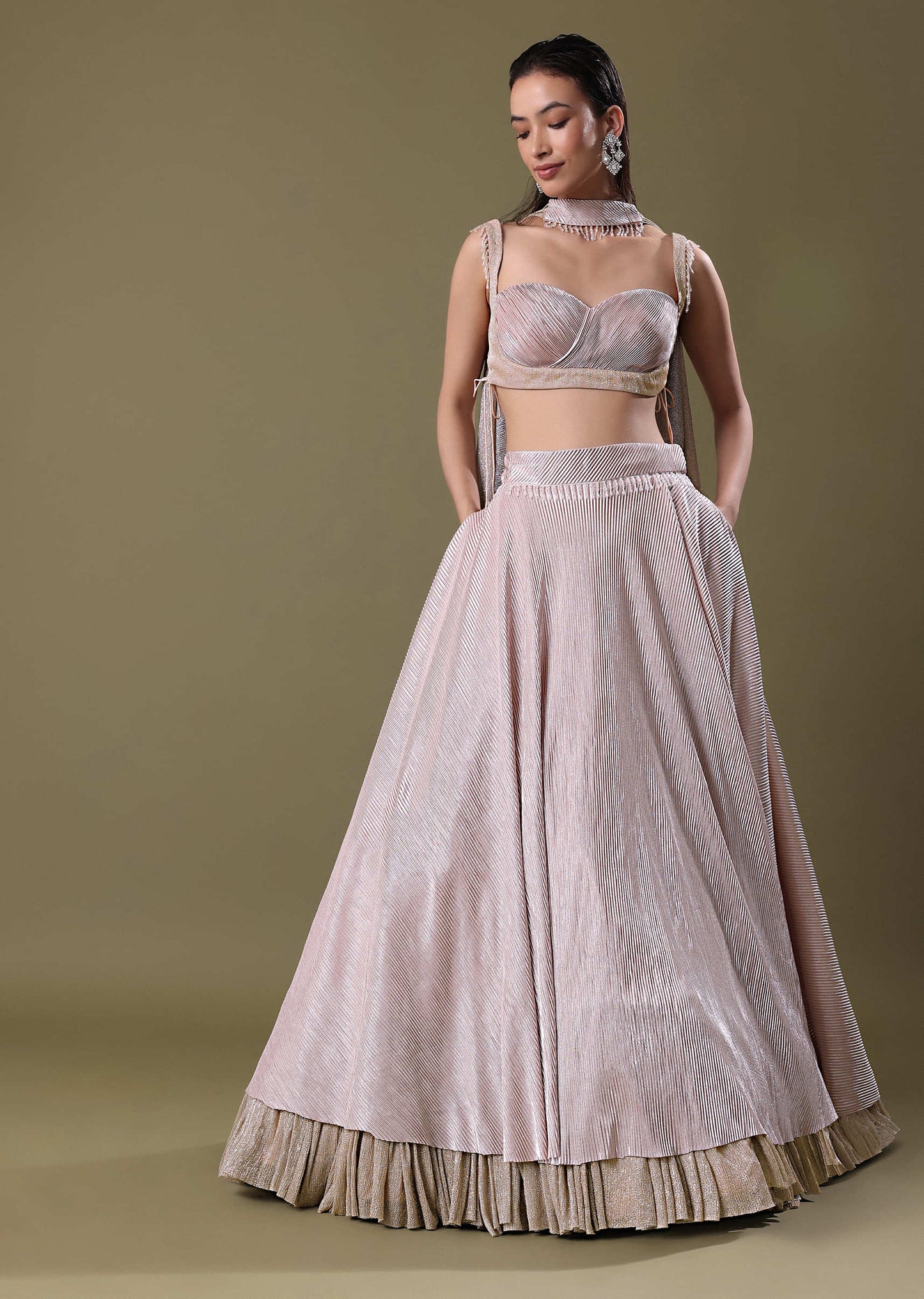 Pink Tissue Palazzo Suit With Mirror And Zari Embroidery