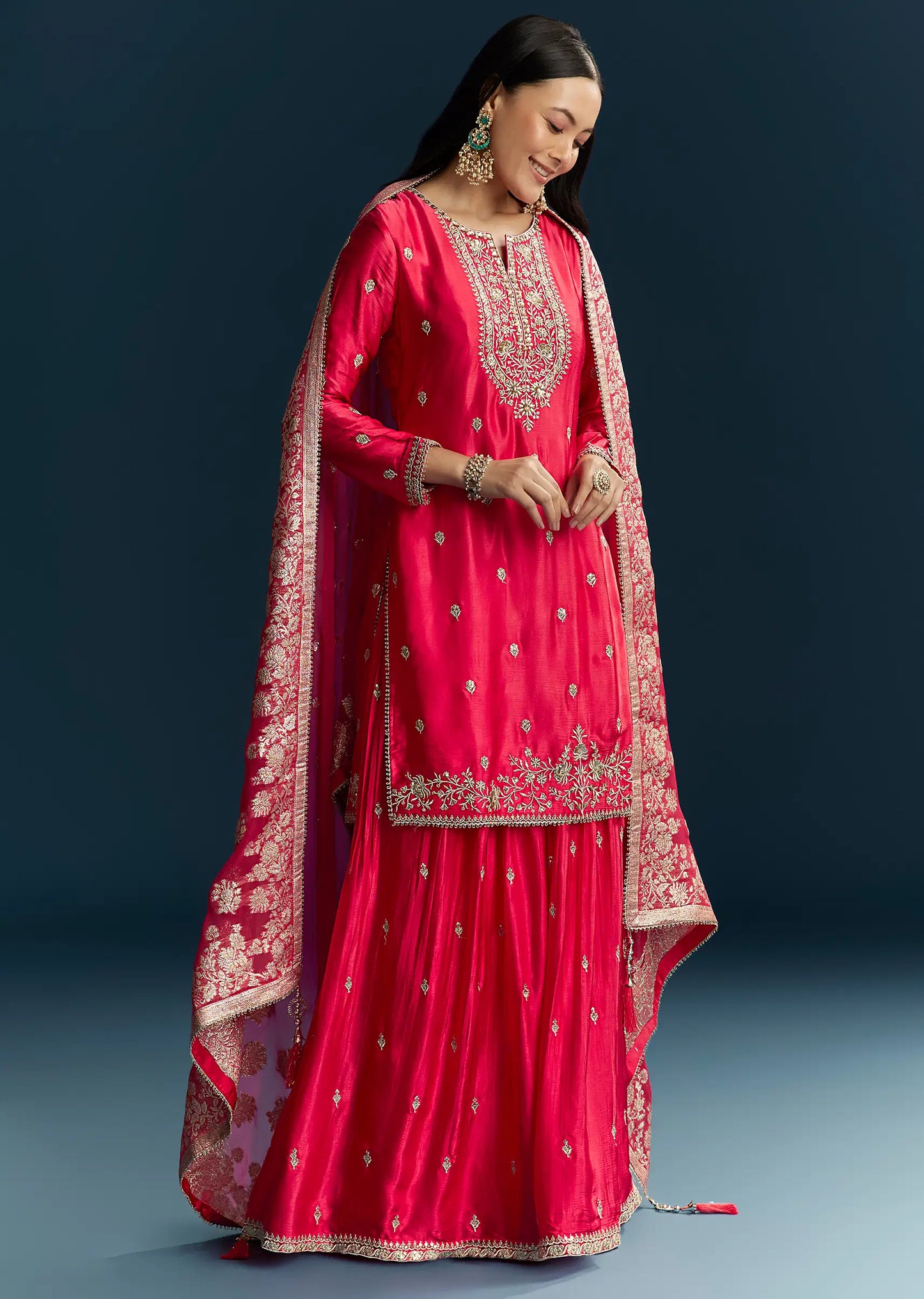 Border Pink Silk Kurta