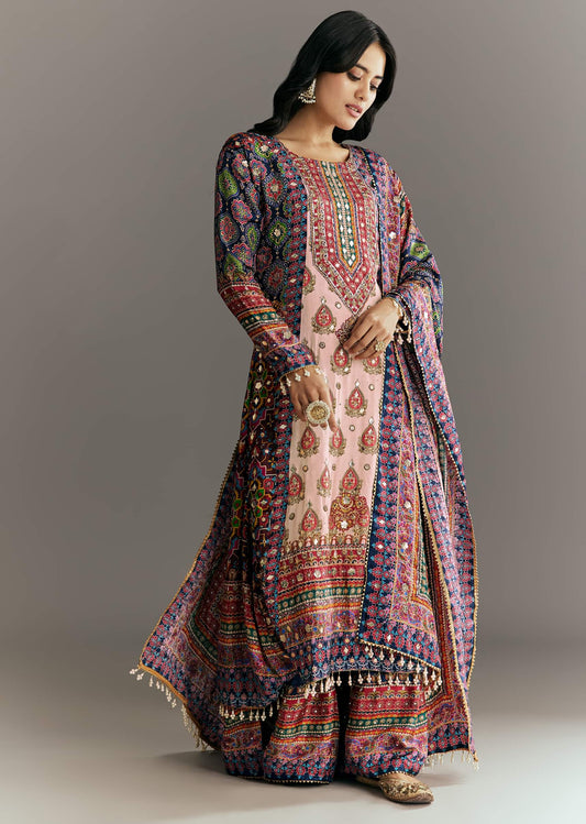 Tissue Kurta Set With Sequins And Moti Embroidery