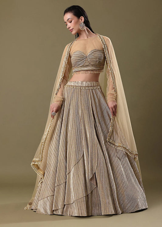 Purple Satin Saree With Ikat Print And Nature Motifs