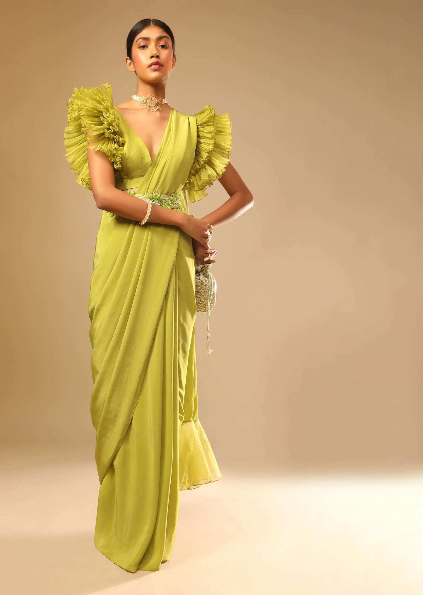 Green Tissue Kurta Set With Cutdana And Sequins Embroidery