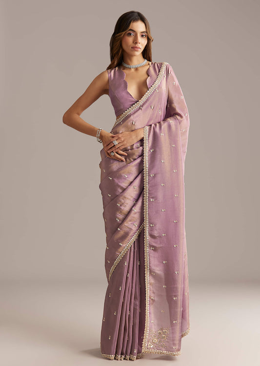 Cutdana And Sequins Embroidery Pink Tissue Palazzo